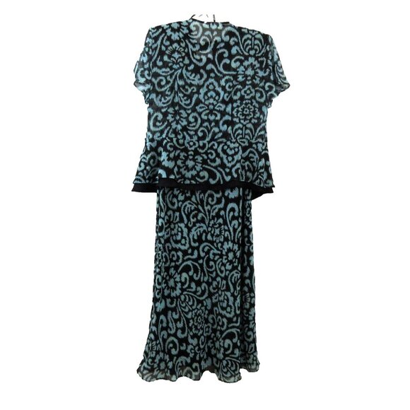 Studio 1 Shrug Jacket & Dress 2-Piece Size 10 Black & Blue Print Lined Formal - Picture 2 of 8